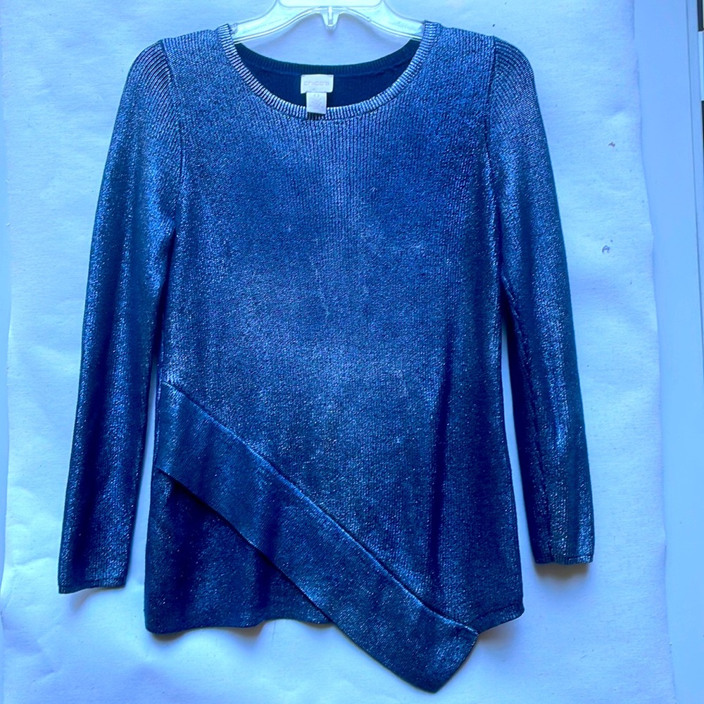 Chico’s shimmering blue metallic sweater